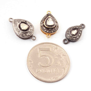 1 Pc Pave Diamond With Rose Cut Diamond 925 Sterling Silver/ Vermeil Pear Drop Connector 19mmx9mm-20mmx11mm PDC1369 - Tucson Beads