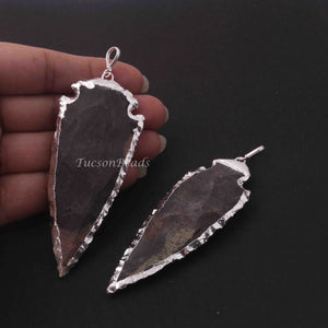 2 Pcs Jasper Arrowhead 925 Silver Plated Single Bail Pendant -  Electroplated With Silver Edge - 85mmx35mm AR109 - Tucson Beads