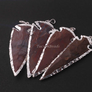 4 Pcs Brown Jasper Arrowhead 925 Silver Plated Single Bail Pendant -  Electroplated With Silver Edge - 90mmx37mm AR106 - Tucson Beads