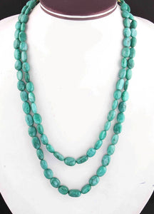 370 Carats 2 Strands Of Precious Genuine Natural  Emerald Necklace - Smooth oval  Beads - Rare & Natural Emerald Necklace - Stunning Elegant Necklace SPB0168 - Tucson Beads