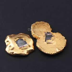 2 Pcs Mix Druzzy 24k Gold Plated Pendant&Connector - Electroplated Gold Druzy -60mmx40mm-46mmx39mm DRZ208 - Tucson Beads