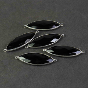 5 Pcs Black Onyx Faceted 925 Sterling Silver Marquise  Shape Double  Bail Connector 41mmx13mm- SS472 - Tucson Beads