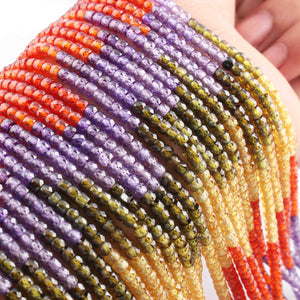 5 Strands Multi Zircon Faceted Rondelles- Finest Quality Zircon Rondelles Beads 3mm - 13 inch strand RB0169 - Tucson Beads