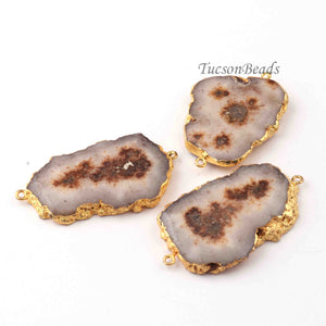 3 Pcs Brown Druzzy 24k Gold Plated  Connector - Electroplated Gold Druzy -63mmx34mm-56mmx39mm DRZ232 - Tucson Beads