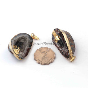 5  Pcs Natural Gray Geode Druzzy 24k Gold Plated Pendant - Electroplated Gold Druzy -49mmx23mm-41mmx27mm DRZ264 - Tucson Beads