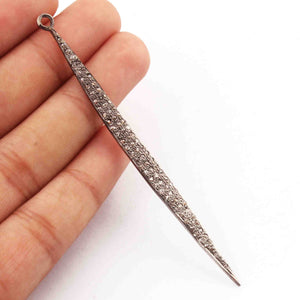 1 Pc Pave Diamond Long Spike Charm 925 Sterling Silver Single Bail Pendant - 85mmx5mm Pdc499 - Tucson Beads