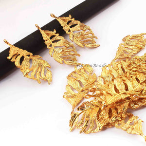 5 Pcs Beautiful Canadian Leaf Bead 24K Gold Plated on Copper - Leaf Pendant 24mmx55mm  GPC0018 - Tucson Beads