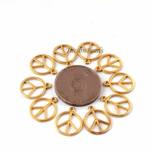 10 Pcs Designer Gold Plated Copper Peace Pendant - Peace Charm - Copper Round Pendant 15mmx17mm GPC0028 - Tucson Beads
