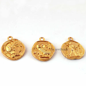 10 Pcs Designer Gold Plated Copper Victoria Queen/King Pendant - Victoria Coins Charm - Copper Round Pendant 23mmx19mm GPC0027 - Tucson Beads
