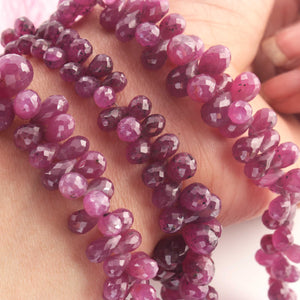 1  Long Strand Natural Star Ruby Faceted Briolettes  -Tear Drop Briolettes  - 9mmx5mm-12mmx7mm - 9.5 Inches BR02633 - Tucson Beads