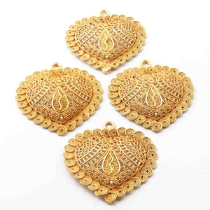 5 Pcs Designer 24k Gold Plated Pendant,Copper Heart Shape Design Charm Pendant,Jewelry Making Bulk Lot 48mmx45mm GPC1010 - Tucson Beads