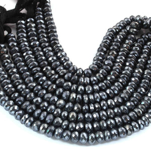 1 Strand Black Spinel Silver Coated Faceted Rondelles  - Gemstone  Rondelles Beads - 8mm - 8 Inches BR01911 - Tucson Beads