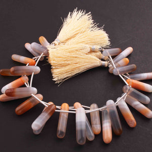 1 Long Strand Shaded Brown Chalcedony Smooth Briolettes -Fancy Shape  Briolettes - 21mmx6mm- 48mmx7mm - 8 Inches BR01353 - Tucson Beads