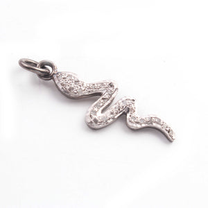 1 Pc Pave Diamond Snake Charm Pendant ,925 Sterling Silver Charm,Pave diamond Finding, 30mmx10mm SJPDC002 - Tucson Beads
