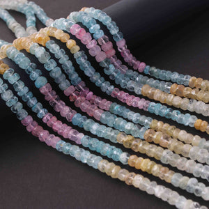 1  Long Strand Multi Aquamarine Faceted Roundells -Round Shape Roundells 6mm-14 Inches BR0775 - Tucson Beads