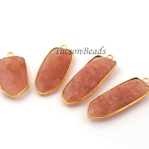 4 Pcs Red Rutile Faceted  24k Gold Plated Fancy Shape Pendant - 36mmx12mm-28mmx13mm PC944 - Tucson Beads