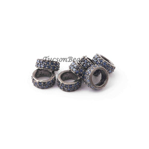 1 Pc Two Step Blue Sapphire 925 Sterling Silver Large Hole Rondelles Beads - 6mm PDC1259 - Tucson Beads