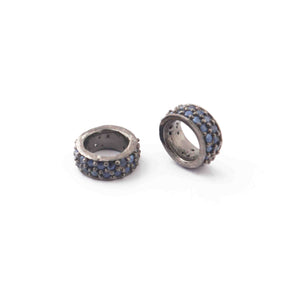 1 Pc Two Step Blue Sapphire 925 Sterling Silver Large Hole Rondelles Beads - 6mm PDC1259 - Tucson Beads