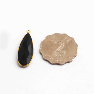 5 Pcs Black Onyx  Faceted 925 Sterling Vermeil Pear Shape Single Bali  Pendant -32mmx11mm SS909 - Tucson Beads