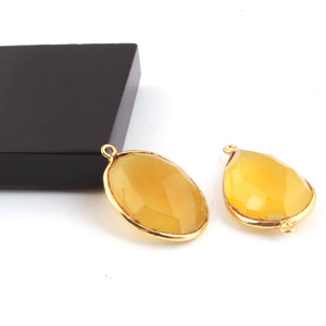 7 Pcs Lemon Quartz Faceted  24k Gold Plated Assorted Shape Pendant/Connector - 30mmx16mm-PC735 - Tucson Beads