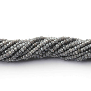 3 Long Strands Gray Moonstone Silver Coated Faceted Rondelles Beads, Round Beads -2mm-3mm 13.5  Inches RB040 - Tucson Beads