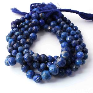 1 Long Strand Lapis  Faceted Round Bolls -  Faceted Bolls Beads - 8mm-12mm 10 Inches BR0805 - Tucson Beads