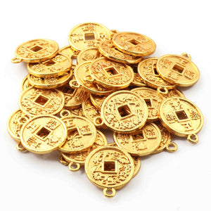 10 Pcs Designer 24k Gold Plated Round Beads ,Copper Round Charm Design Pendant ,Jewelry Making 16mmx15mm GPC966 - Tucson Beads