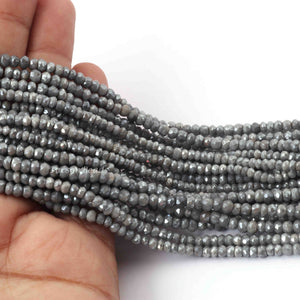 3 Long Strands Gray Moonstone Silver Coated Faceted Rondelles Beads, Round Beads -2mm-3mm 13.5  Inches RB040 - Tucson Beads