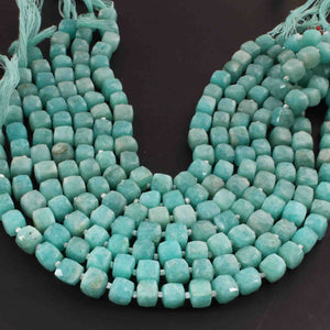 1  Long Strand Amazonite Faceted Briolettes -Cube Shape Briolettes  8mm-7mm-10.5 Inches BR01946 - Tucson Beads