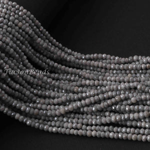 5 Long Strands Gray Moonstone Silver Coated Faceted Rondelles Beads, Round Beads -3mm 13.5  Inches RB042 - Tucson Beads