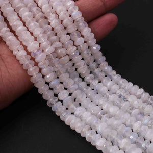 1  Long Strand White Rainbow MoonStoneFaceted Roundells -Round Shape Roundells 7mm-15 Inches BR0791 - Tucson Beads