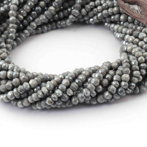 5 Long Strands Gray Moonstone Silver Coated Faceted Rondelles Beads, Round Beads -4mm 13.5  Inches RB021 - Tucson Beads
