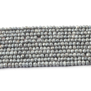 5 Long Strands Gray Moonstone Silver Coated Faceted Rondelles Beads, Round Beads -4mm 13.5  Inches RB021 - Tucson Beads
