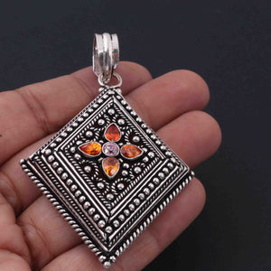1 Pc Oxidized Silver Plated Multi Gemstone Kite Pendant, 65mmx49mm Oxidized Metal Jewelry Pendant - OS006 - Tucson Beads
