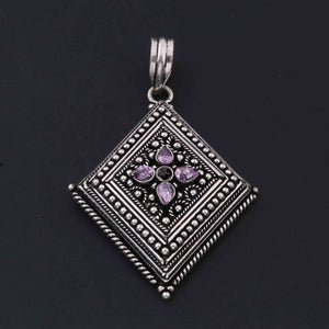 1 Pc Oxidized Silver Plated Multi Gemstone Kite Pendant, 66mmx50mm Oxidized Metal Jewelry Pendant - OS007 - Tucson Beads