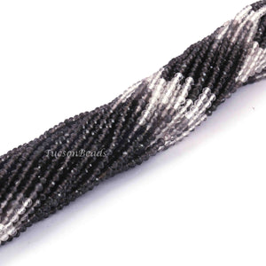 5 Long Strands Smoky With Crystal Quartz Faceted Rondelles -Smoky With Crystal  Roundelle Beads 2mm 13 Inch RB230 - Tucson Beads