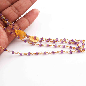 Amethyst Chain Necklace - Faceted Sparkly 24K Gold Plated Necklace ,Tiny Beaded 3mm, Necklace - 34"Long GPC1417 - Tucson Beads