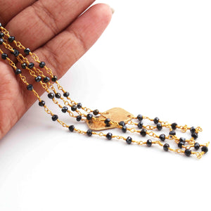 Black Spinel Chain Necklace - Faceted Sparkly 24K Gold Plated Necklace ,Tiny Beaded 3mm, Necklace -36"Long GPC1410 - Tucson Beads