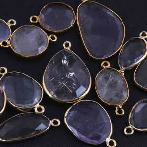 13 Pcs Mix Stone 24k Gold Plated Faceted Assorted Shape Pendant/Connector - 32mmx18mm-19mmx15mm PC983 - Tucson Beads
