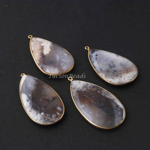 2  Pcs Dendrite Opal 24k Gold Plated Faceted Pendant - Pear Shape  Pendant 55mmx28mm PC218 - Tucson Beads
