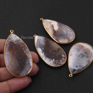2  Pcs Dendrite Opal 24k Gold Plated Faceted Pendant - Pear Shape  Pendant 55mmx28mm PC218 - Tucson Beads