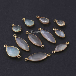 11 Pcs Mix Stone Faceted Assorted Shape 24k Gold Plated Pendant&Connector -32mmx10mm-17mmx9mm-PC685 - Tucson Beads