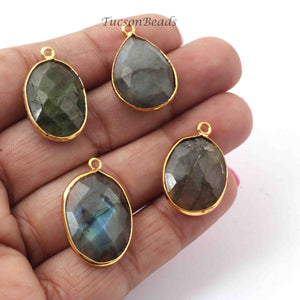 4  Pcs Labradorite Faceted Assorted Shape 24k Gold Plated Pendant- 26mmx17mm-PC691 - Tucson Beads