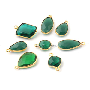 8 Pcs Green Onyx  24k Gold Plated Faceted Pendant & Connector  - Assorted Shape  Pendant 23mmx11mm-14mmx11mm- PC259 - Tucson Beads