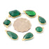 8 Pcs Green Onyx  24k Gold Plated Faceted Pendant & Connector  - Assorted Shape  Pendant 23mmx11mm-14mmx11mm- PC259
