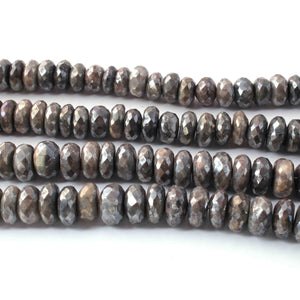 1 Strand Labradorite Silver Coated Faceted Roundelles -  Labradorite Rondelles Beads 9mm-10mm -8.5 Inches BR0770 - Tucson Beads