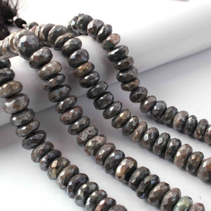 1 Strand Labradorite Silver Coated Faceted Roundelles -  Labradorite Rondelles Beads 9mm-10mm -8.5 Inches BR0770 - Tucson Beads