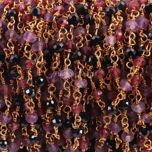 5 Feet Garnet Black Spinel Pink Amethyst 2.5mm-3mm Rosary Style Beaded Chain -Mix stone beads Wire Wrapped Gold & Black Plated Chain BDG022 - Tucson Beads