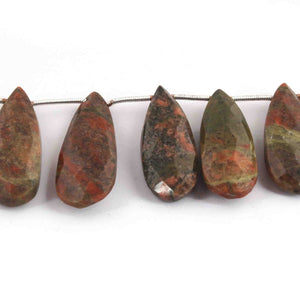 1  Long Strand Unakite Faceted Briolettes -Pear Shape  Briolettes33mmx13mm- 8Inches BR1856 - Tucson Beads
