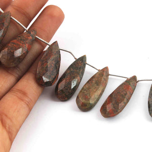 1  Long Strand Unakite Faceted Briolettes -Pear Shape  Briolettes33mmx13mm- 8Inches BR1856 - Tucson Beads